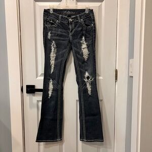 Premiere Women Distressed Bootcut Jeans Size 5/6 Dark Wash Stretch